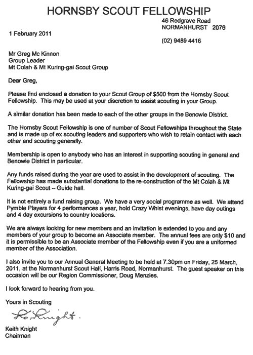 Scout Fellowship Letter